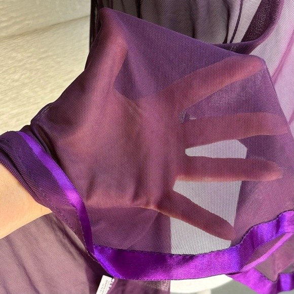 Womens 2XL Sheer Mesh Babydoll Mini Slip Dress Sequins Embroidery Purple Sexy - Picture 5 of 9